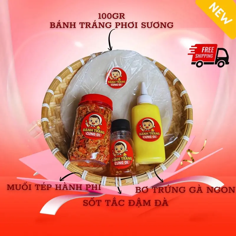 [BÁNH TRÁNG PHƠI SƯƠNG] Combo FULL VỊ - 100gr BÁNH TRÁNG [10-11 lá bánh], Muối tép hành phi ngon, Bơ trứng gà ngon, 50mk Sốt Tắc Đậm Đà FREESHIP ANVAT NGON DACSAN banhtrang pho
