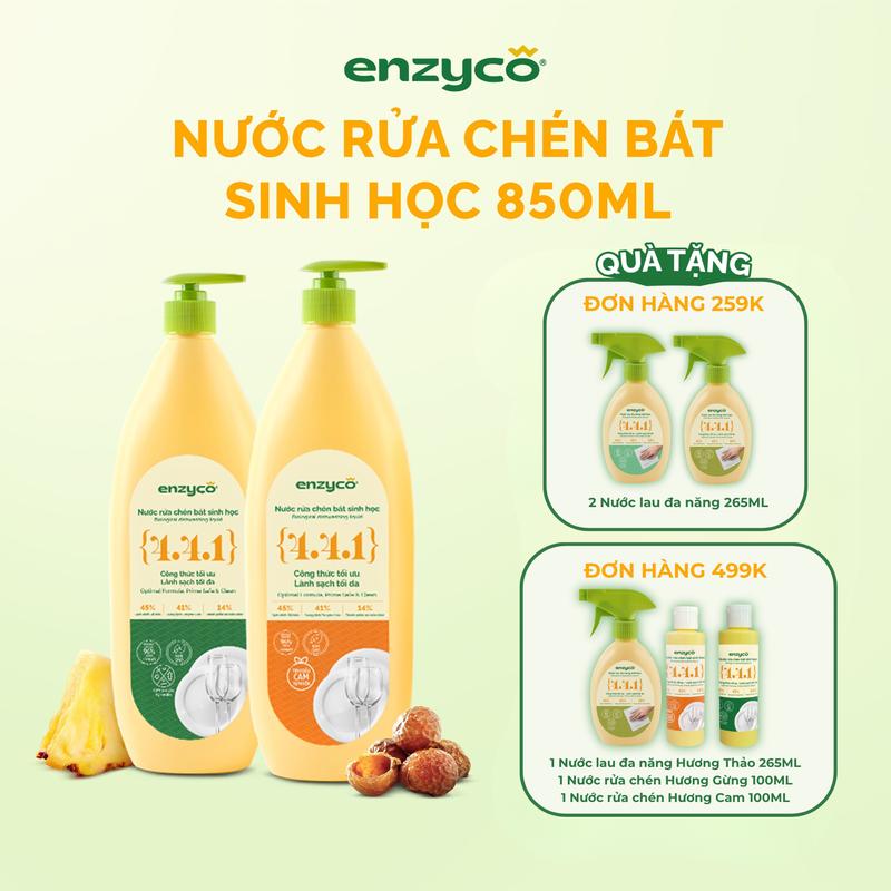 [GIAO HỎA TỐC] Nước rửa chén bát sinh học ENZYCO - Chiết xuất Bồ hòn và Enzyme Dứa - Hương thơm từ Tinh Dầu Gừng Ta Tự Nhiên