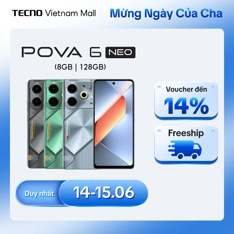 Điện thoại Tecno Pova 6 Neo (8GB/128GB) - Helio G99 Ultimate | 7000mAh | Sạc nhanh 33W | Hàng Chính Hãng 0
