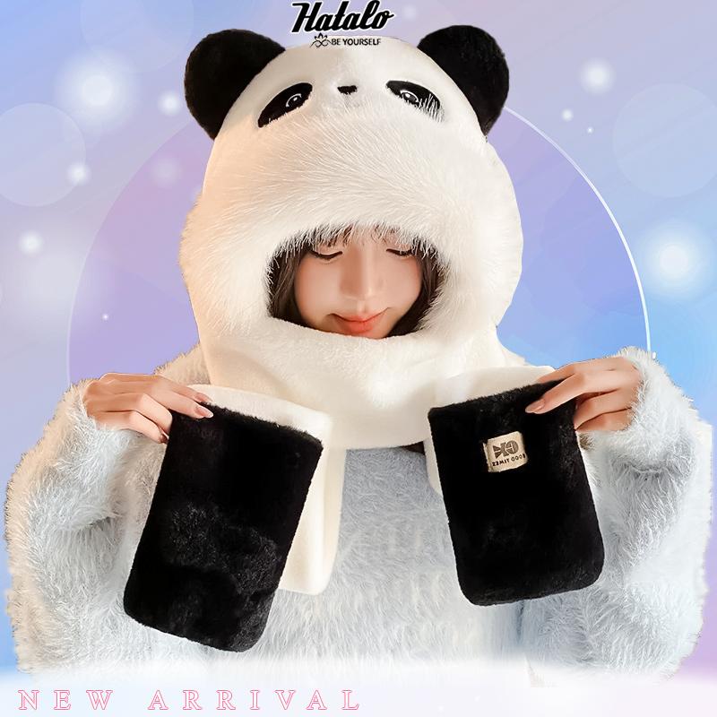  Mũ lông nữ mùa đông kèm khăn và bao tay tai gấu dễ thương âm áp 