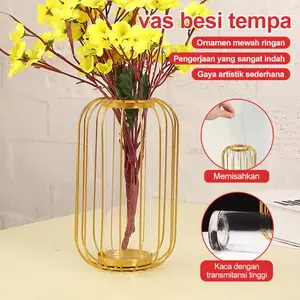 Vas Bunga Estetik Tempat Lilin Aromaterapi Tabung Kaca Vas Bunga Gold Hiasan Rumah Flower Vase