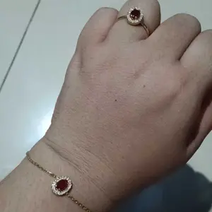 Spar.co Gelang Wanita Set Perhiasan Cincin Batu Bracelet Cantik Lapis Emas Kado Ulang Tahun Hadiah Anniversary Cincin Ruby SP-1388+1405