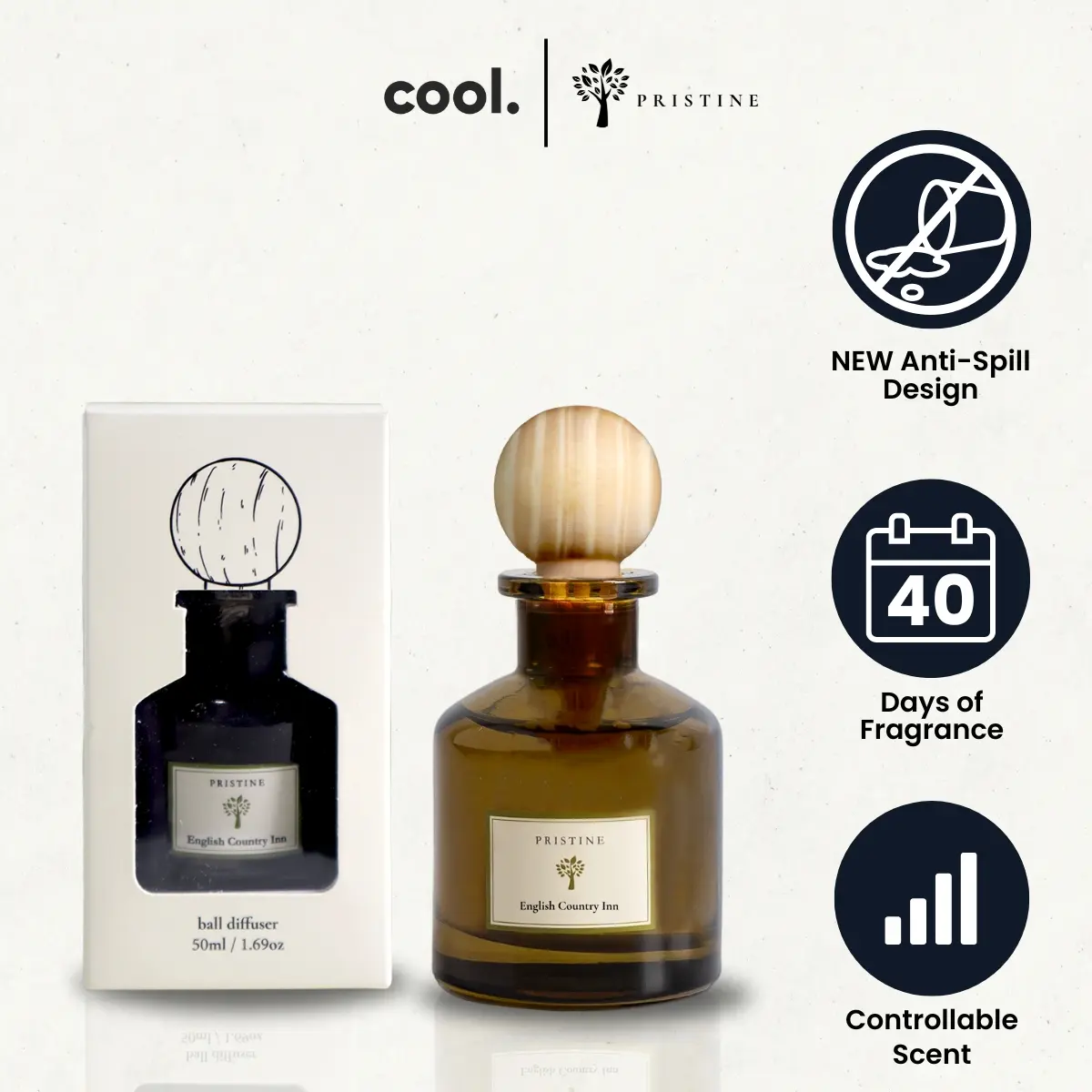 Pristine Hotel Scent Ball Diffuser - 50ml | Anti-Spill Hotel Fragrance For Home, Wardrobe, Shoe Cabinet