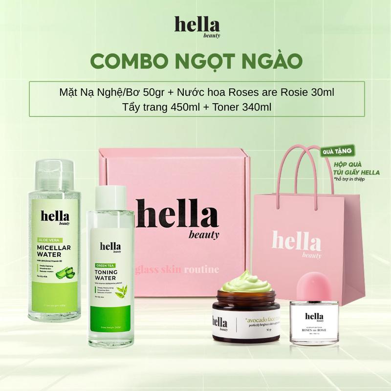 Hộp 4 Món Combo Nước tẩy trang + Toner cân bằng da + Mặt nạ Nghệ/Bơ chiết xuất thực vật + Nước hoa 30ml