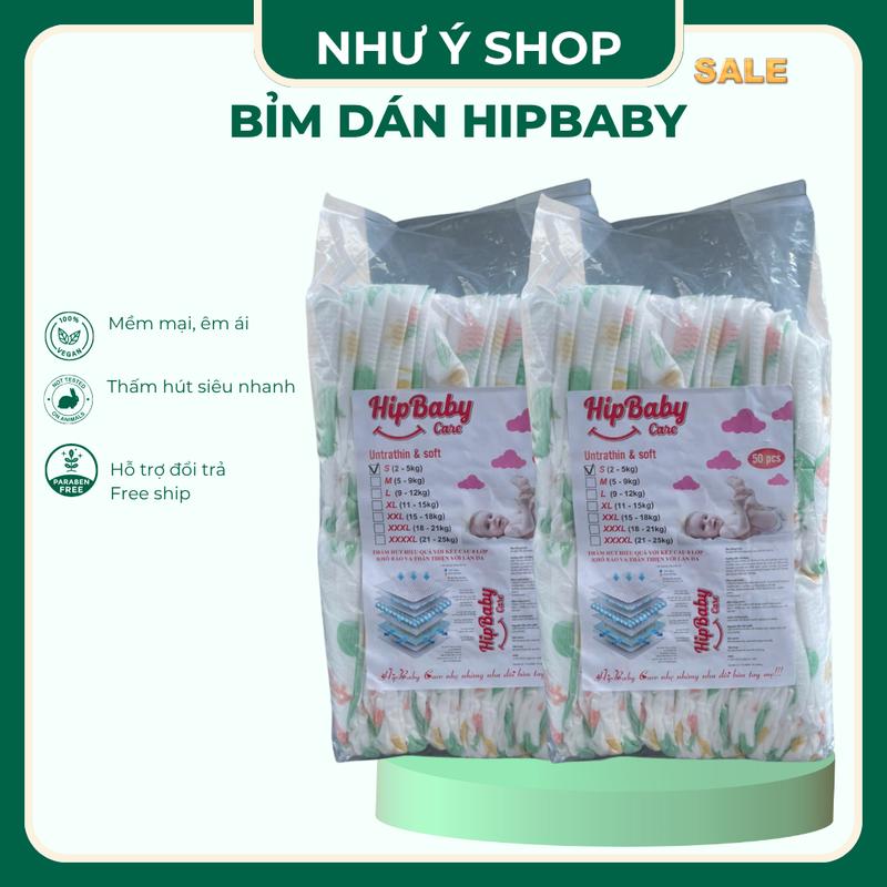 HipBaby - Bỉm dán HipBaby 100 miếng cho bé đủ size S đến L hàng mềm mỏng hút 500ml nước bề mặt hạt sáp Nhật chống tràn tốt