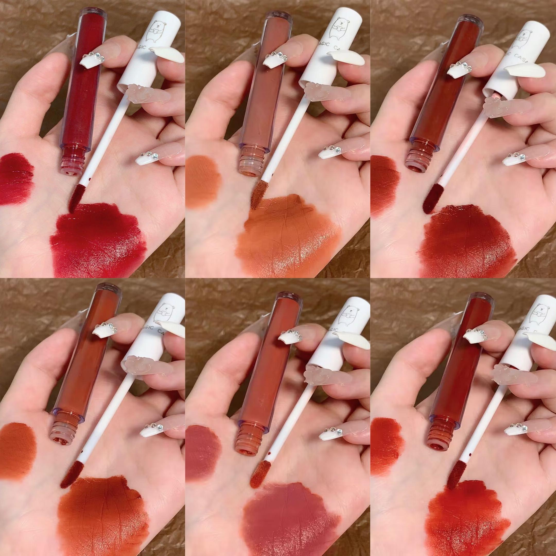 【5Pcs/6Pcs】 Paket Lipstik Matte Cokelat/Set lip gloss matte beruang - Lipstik Matte Anti Air Tahan Lama yang Tidak Luntur, Set Lipstick Velvet Matte, Tidak Menempel ke Piala.Waterproof Bibir.Lip Glaze Matte Chocolate