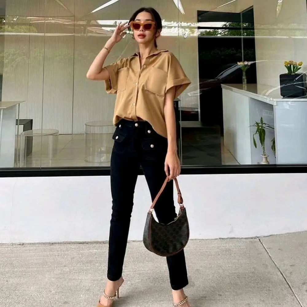 Baju Kemeja Lengan Pendek Twopocket Moscrepe Polos Wanita (Free Pulsa)
