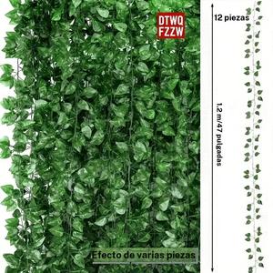 Enredadera de hiedra artificial, set de 12 piezas de guirnalda de hojas de hiedra falsas, plantas colgantes de hiedra para decoración de paredes en habitaciones, jardines, oficinas y bodas, decoración para el hogar y el jardín