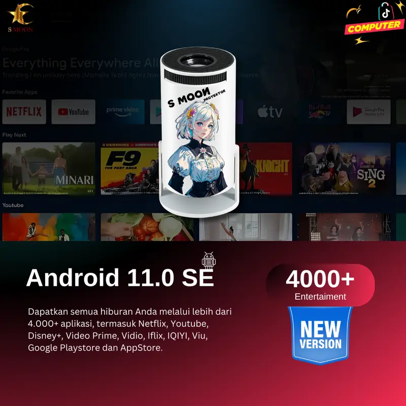 SMOON300 SMART PROYEKTOR LCD TV - INCLUDE HDMI -  GOOGLE STORE - ANDROID - NETFLIX - YOUTUBE - WIFI - 180 ANSI - INTERNET - 720P 1