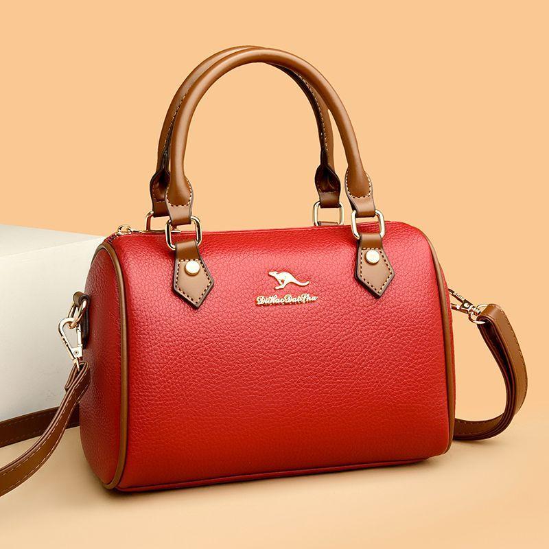 2024 Borsa a tracolla in pelle bovina da donna con colori a contrasto, piccola, morbida, nuova, all-match, a tracolla, borsa Boston_voghion.com