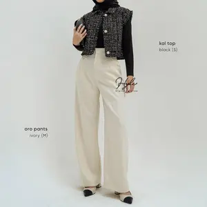 HYLE - Oro Pants Knit Celana Panjang Korean Style / Celana Panjang Highwaist - Celana Kantor Loose Pants Trouser Wanita