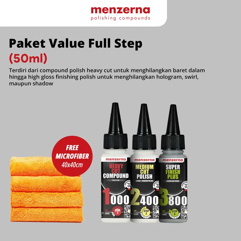 Pengkilap Body Motor Mobil MENZERNA Combo 50ml Paket Komplit Ecer Kompon Kasar Medium Halus Wax Sealant Kilap Permanen Waterbased CoatingCoating 4