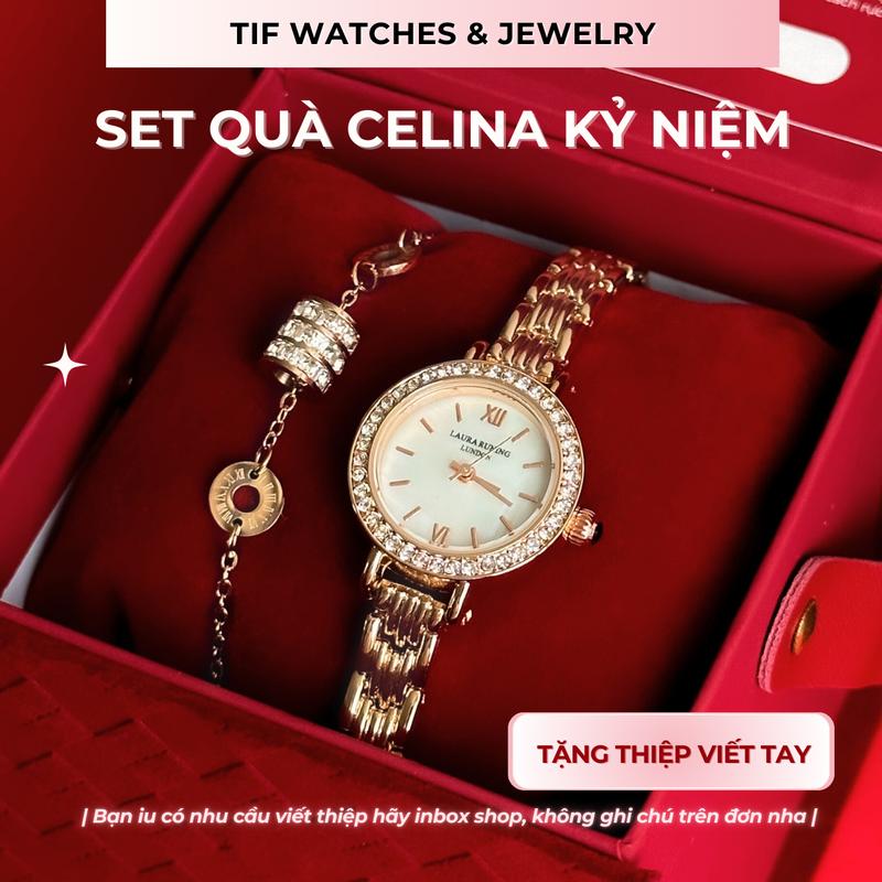 [Quà Sinh Nhật - Kỉ Niệm][TẶNG THIỆP VIẾT TAY] Hộp Quà Sinh Nhật Cho Nữ, Tết, Valentine - Đồng Hồ Vòng Tay CELINA Tif Watches Túi Nhung Xịn Sang Trọng Quà Kỷ Niệm, Noel, 20/10, 8/3 Women Titan