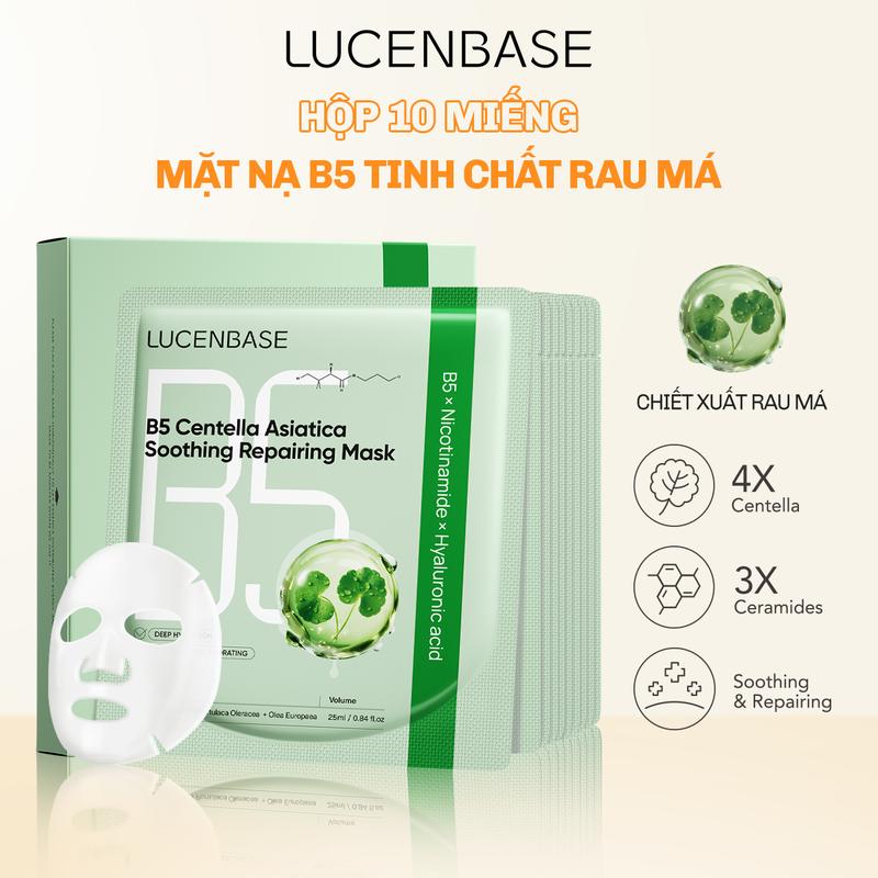  Lucenbase Mặt nạ B5 Tinh chất Rau Má 25ml   miếng Hộp 10 miếng Chiết xuất Rau Má 4X Centella 3X Ceramides Dịu và phục hồi da 