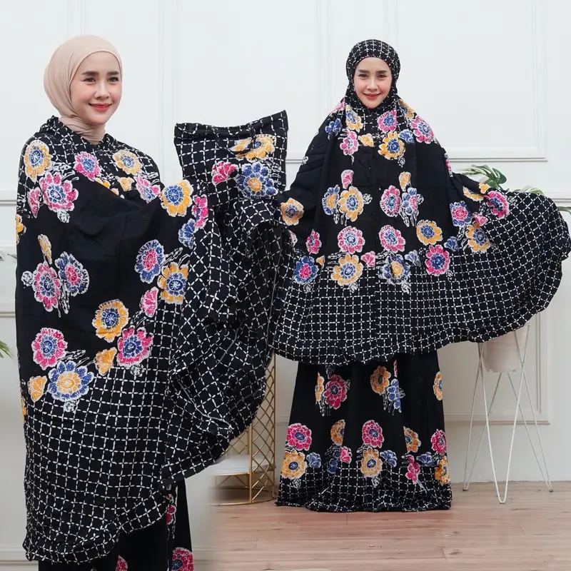Mukena Cap Batik Rayon Premium Tsuroya Dewasa Muslim Polka Dot Bunga 0