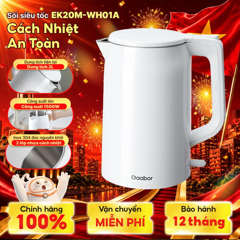 Bình đun nước siêu tốc ấm siêu tốc Gaabor EK20M-WH01A dung tích 2 lít công suất…