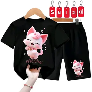 Kaos Anak 1-10 Tahun KUCING MEAW Setelan Perempuan Fashion Baju Celana Anak Anak Set Setelan Pakaian Parsel Cewek Bayi