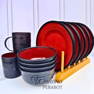 PROMO SET LENGKAP RAMEN ISI 6 PCS CAMPUR 2 PIRING 2 MANGKUK 2 CANGKIR PLASTIK BPA FREE ANTI PECAH AMAN PANAS