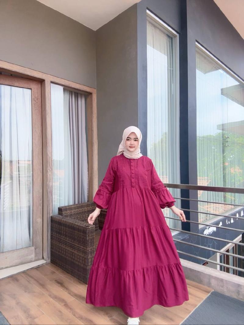 Product Introduction of Gamis Slavina Bordir Busui Kancing Muslim Wanita Simple Elegant Mayung Twill Nyaman Rempel Cantik 11