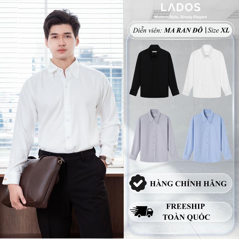 Áo Sơ Mi Nam Dài Tay Cổ Button Down chất liệu mango Cao Cấp LADOS - 8165 gắn Cufflinks đi học, đi làm, vải lụa thoáng mát, thấm hút mồ hôi tốt