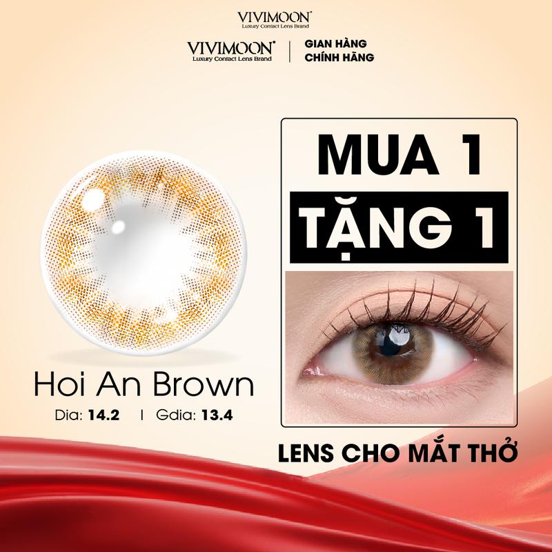 [ MUA 1 TẶNG 1 ] Kính áp tròng Hội An Brown VIVIMOON LENS nâu giãn nhẹ cho mắt thở HSD 6 tháng (Giá 01 đôi)