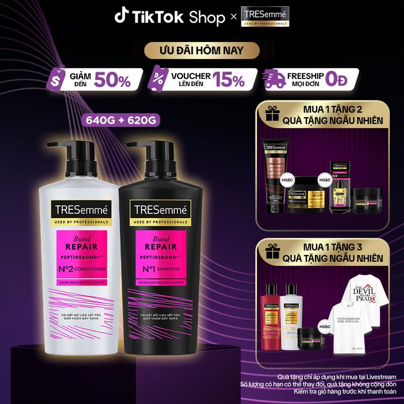 3 FS Combo Dầu Gội 640g + Dầu Xả 620g TRESemmé Salon Rebond Women Hỗ Trợ Phục Hồi Tóc Hư Tổn