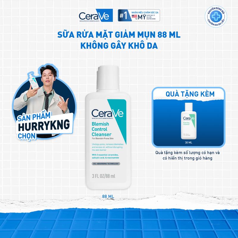 [DEAL ĐẶC BIỆT] Sữa rửa mặt giảm mụn CeraVe Blemish Control Cleanser 88ml. Sữa rửa mặt dịu nhẹ giúp làm sạch bã nhờn dư thừa, giúp giảm mụn, không làm tổn thương hàng rào bảo vệ da. DÙNG CHO DA MẶT_ Chăm sóc da_Skincare cho Nam và Nữ_Cleansing