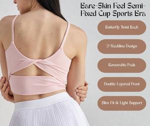 Naked-feel Removable-Pad Sports Vest  – Stylish Backless Twist Design Yoga Bra for Running, Training, and Fitness [YA42]