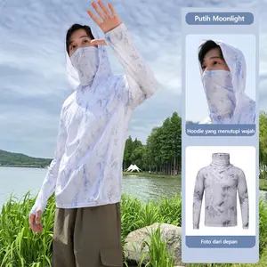 Pakaian Pancing Camo Pria, Lengan Panjang, Anti UV, Cepat Kering, Dingin & Nyaman, Anti Nyamuk, Hoodie,Pakaian Memancing Outdoor