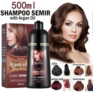 *COD ORI* Mokeru Shampoo Pewarna Rambut Herbal/Shampoo Argan Oil Sampo Semir Rambut Hitam/Penghitam Rambut Uban/Shampoo Uban Warna Coklat 500ml