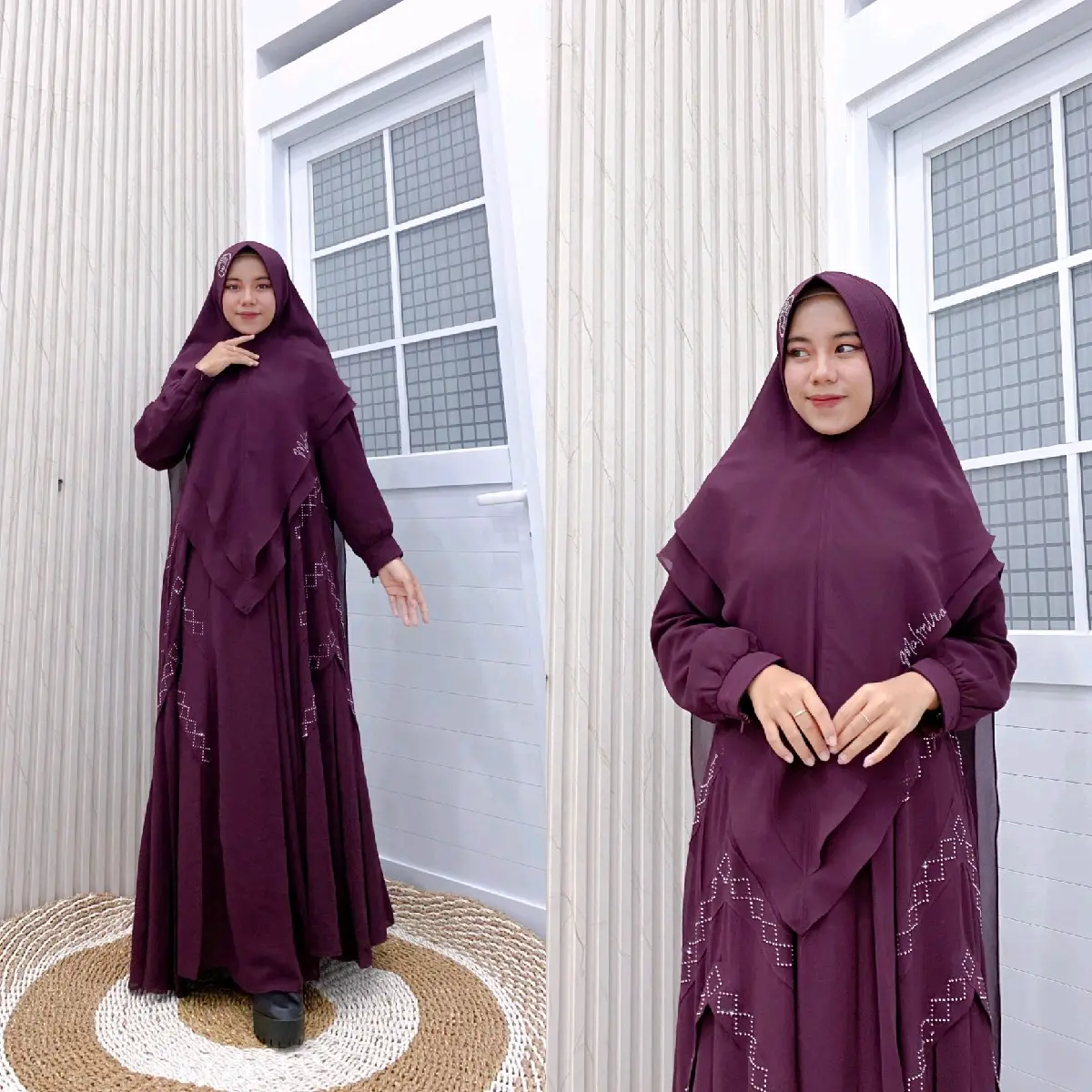 Gamis Syari Bahan Ceruty Babydoll Set Khimar Syari Double Layer Gamis Wanita Muslimah Dewasa Mewah Elegan Cantik Nyaman Busui Lebaran Pengajian Kondangan Simple Payet