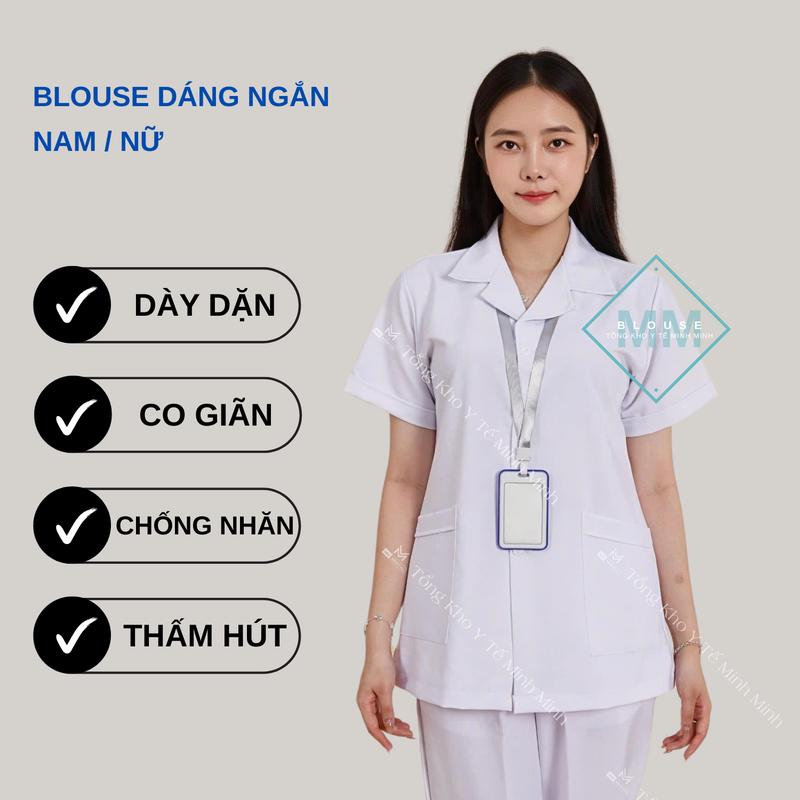 Bộ quần áo blouse trắng dáng ngắn dành cho y tá, điều dưỡng, dược sĩ, kĩ thuật viên, sinh viên y dược, quầy thuốc, phòng khám  Menswear