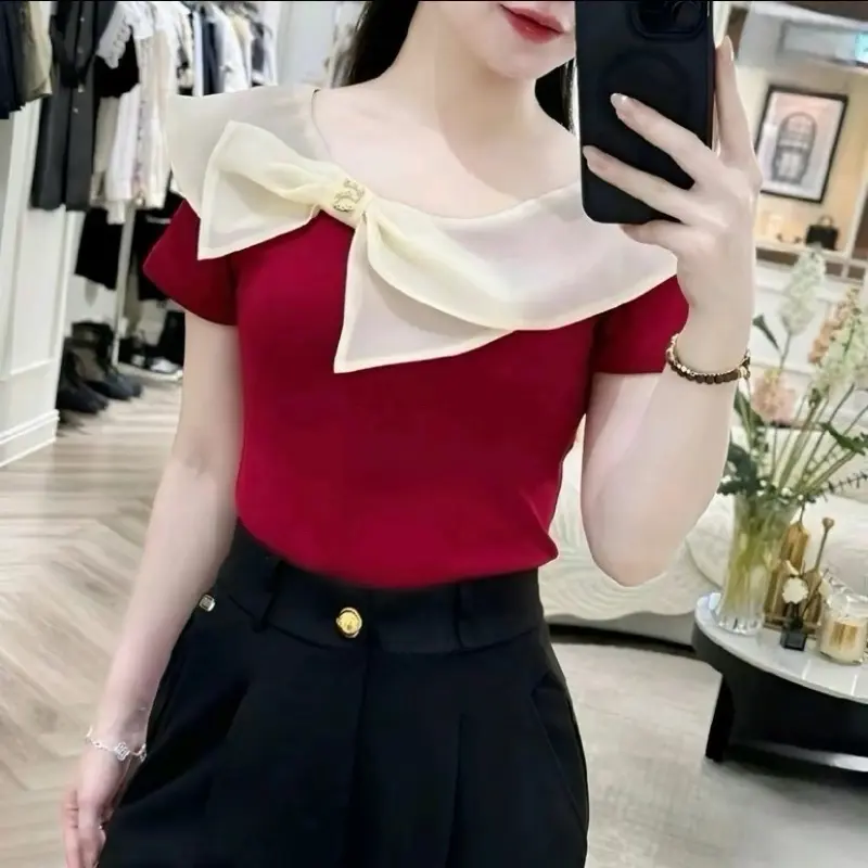Áo thun nữ nơ cổ cực xinh - Tôn dáng, dễ phối đồ