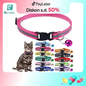 Kalung Kucing Anjing Reflektif Kecil Dengan Gesper Pengaman Untuk Lonceng Aksesori Hewan