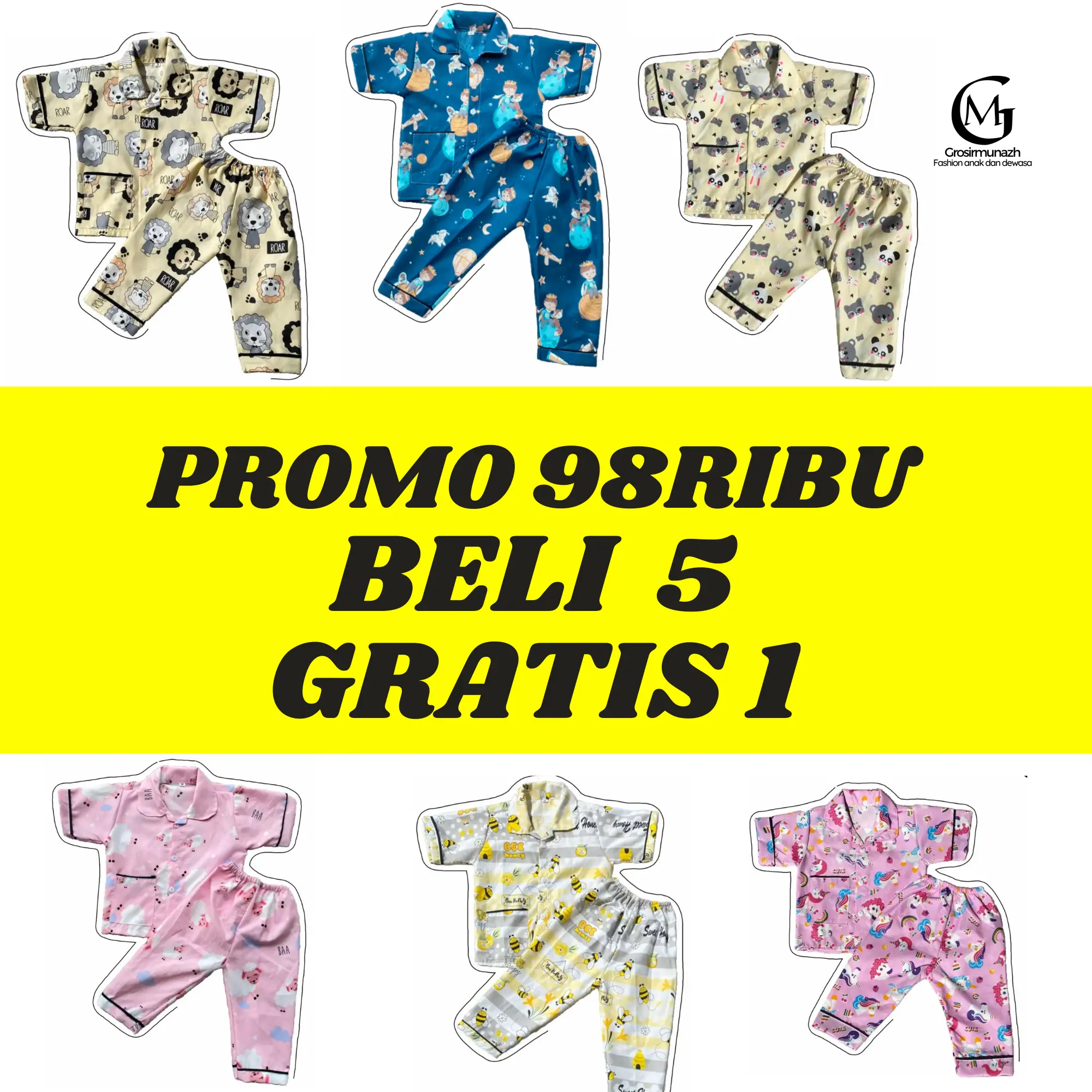 GM - (HEMAT Beli 5 Gratis 1) Piyama karakter anak usia 0bulan-4tahun kirim random anak cewek anak cowok Tidur Lengan pendek Perempuan