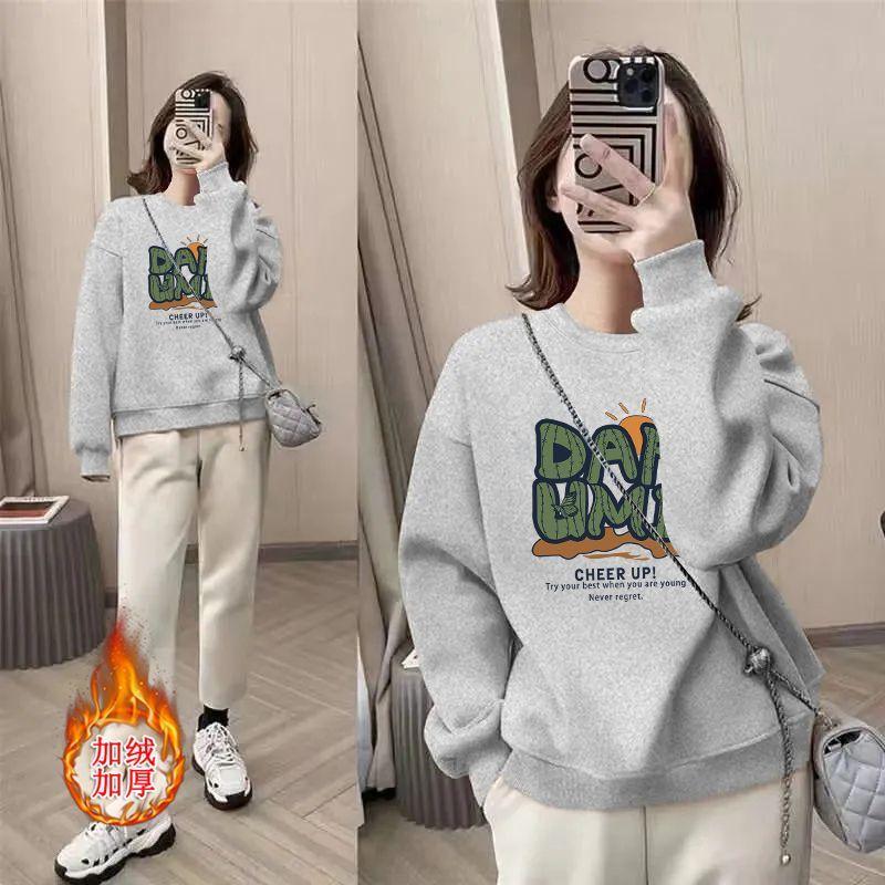 Product Introduction of Áo Cho Nữ, Áo Nỉ Cotton Nguyên Chất Mới Cho Mùa Thu Và Mùa Đông, Nhung Cáo Bạc Dày Dặn, Cổ Tròn Dáng Rộng In Họa Tiết Cao Cấp, Áo Giảm Béo Cho Nữ 24