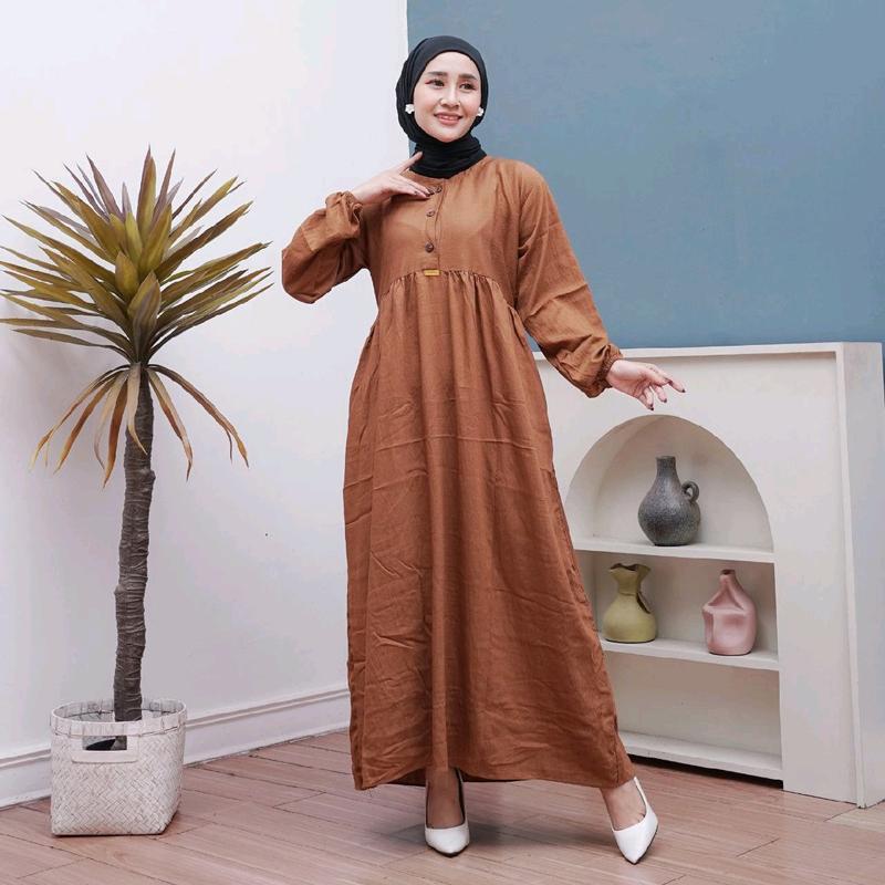 MIDI DRESS POLOS GAMIS MUSLIM BAHAN POLO LINEN PREMIUM 6