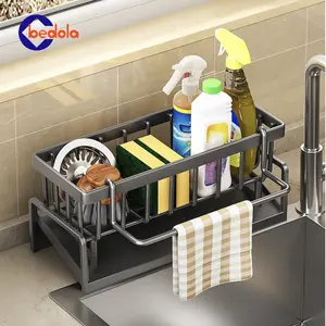 Rak tempat pengering spons tempat sabun cuci piring organizer dapur rak wastafel plastik multifungsi dengan holder kain