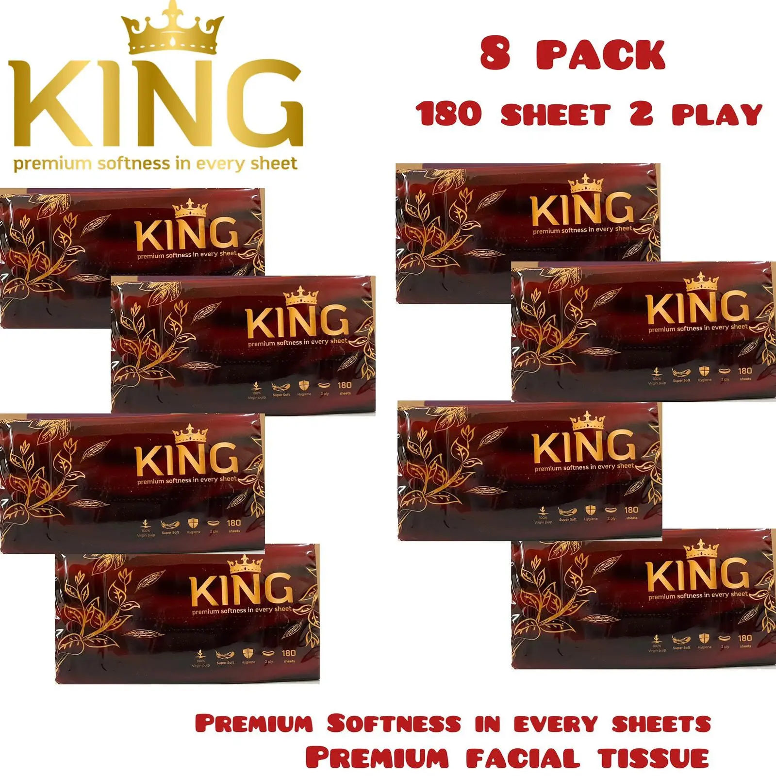 (8 PACK) TISU KING / TISSUE KING PREMIUM HARGA MERAKYAT 2 play isi 8 pack