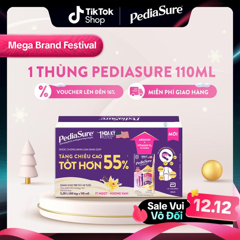  Thùng 48 hộp sữa PediaSure pha sẵn chính hãng hương vani ít ngọt 110ml 