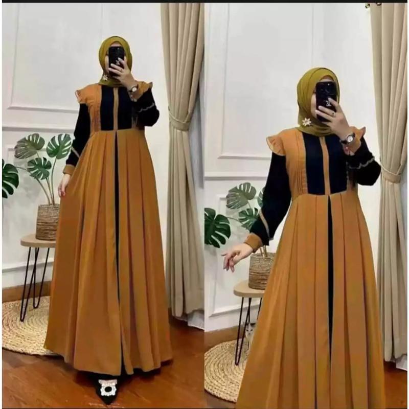 MAXY DRESS TERBARU/GAMIS WANITA DEWASA JUMBO TERLARIS/MAXI DRESS DEWASA MODERN/GAMIS LEBARAN Crinkle Kombinasi 4