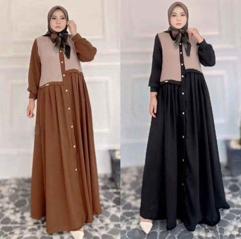 Product Introduction of Gamis Muslim Premium Abaya Tania Dress  Kancing Aktif Crinkle Airflow | Gamis Wanita Abaya Tania Dress Variasi Tali Samping | Gamis Kondangan Cantik Nyaman | Gamis Pesta Mewah Kerah Formal 8