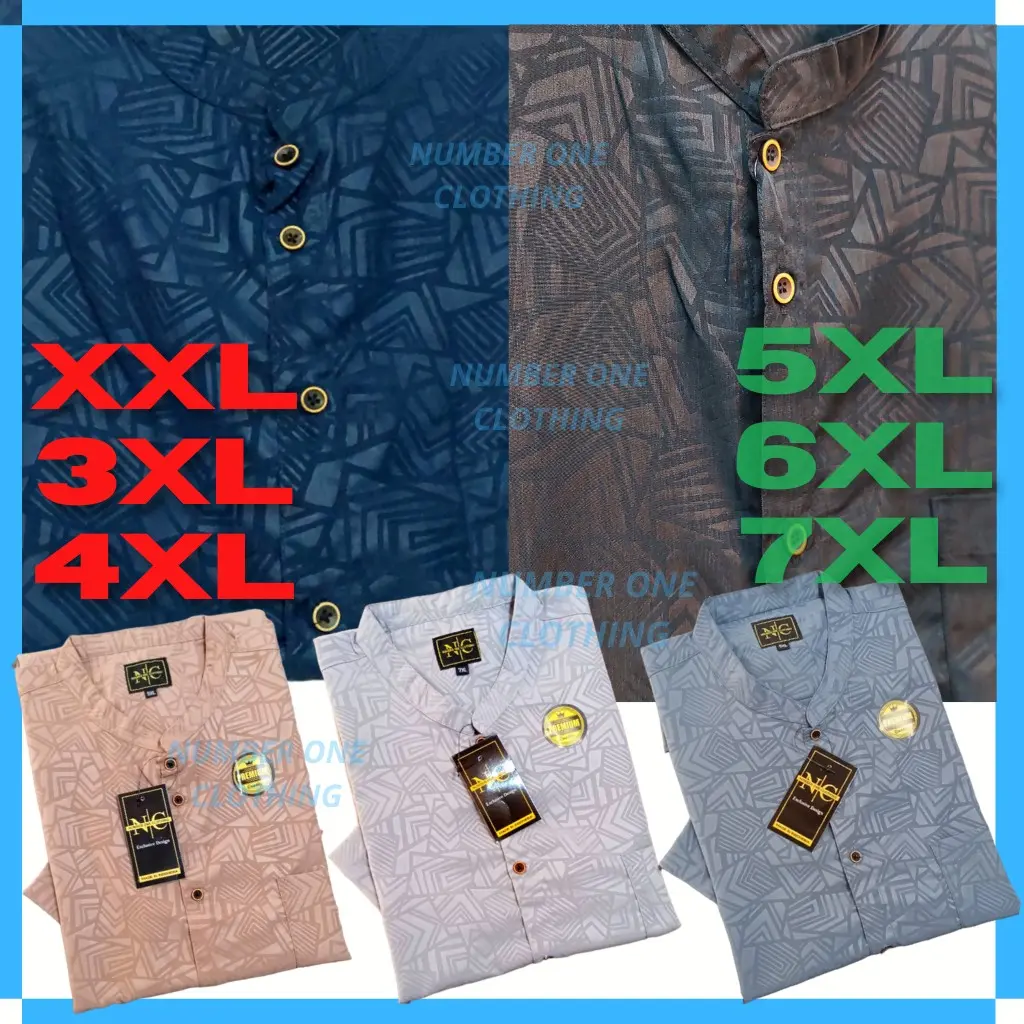 Baju Koko Pria Jumbo Emboss Premium 3XL 4XL 5XL 6XL 7XL Big Size Lengan Pendek Panjang Katun Muslim Kurta Dewasa Motif Hitam
