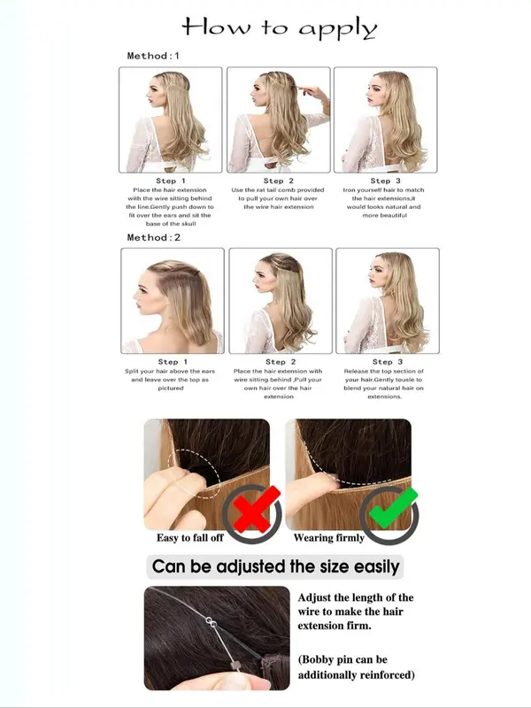 Women's 22-inch Invisible Wire Hair Extension,  Wavy Curly Synthetic Short Clip for Women & Girls, Fashion Wig for Party, Daily Clothing Decor, Female 2024 Trendy Matching Natural Wavy Wig Piece 8