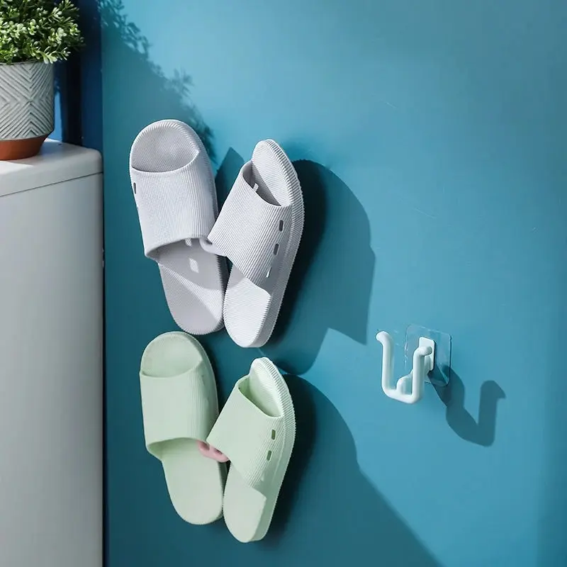 Gantungan Sandal Tempel Dinding Wall Mounted Slippers Hanger Hook Rak Kait Sepatu Sendal Kamar Mandi Holder Cantelan Dua Slot Tempat Penyimpanan Serbaguna Tanpa Paku 1