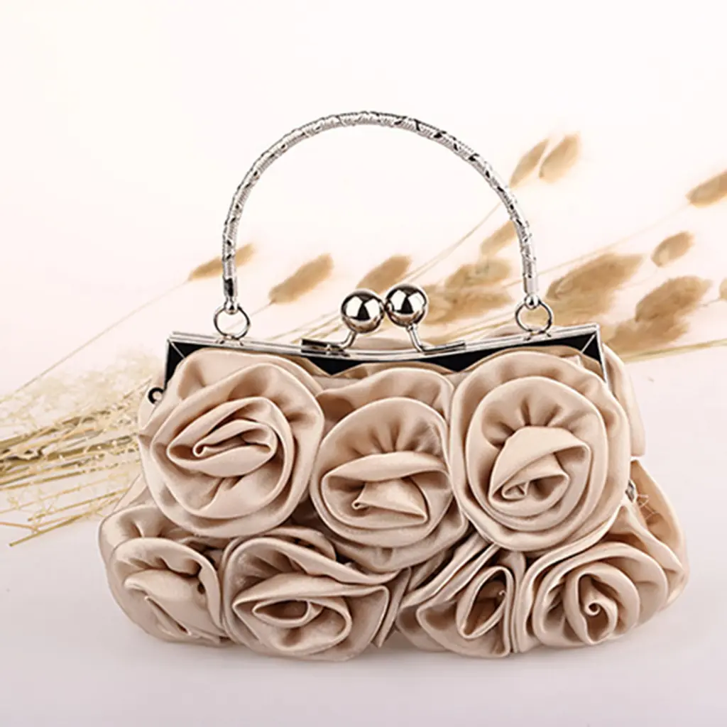 OZ- Bridal Purse Stylish Handbag Durable Ladies Stylish Rose Handbag Rose Shape Stylish Women Fashion Rose Bridal Clutch Bag for Wedding Rose Flower Pattern