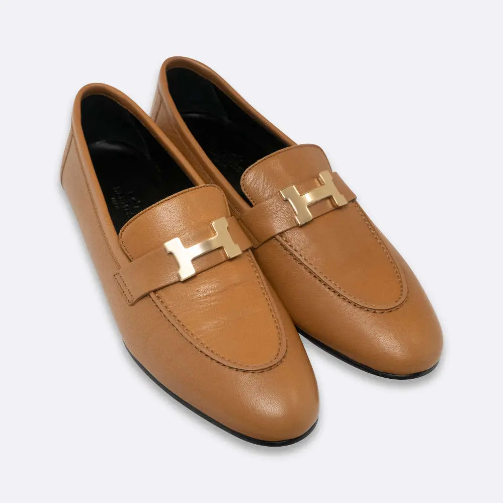 (PRE-OWNED) HERMES LOAFERS PARIS EU39.5 BROWN CALF