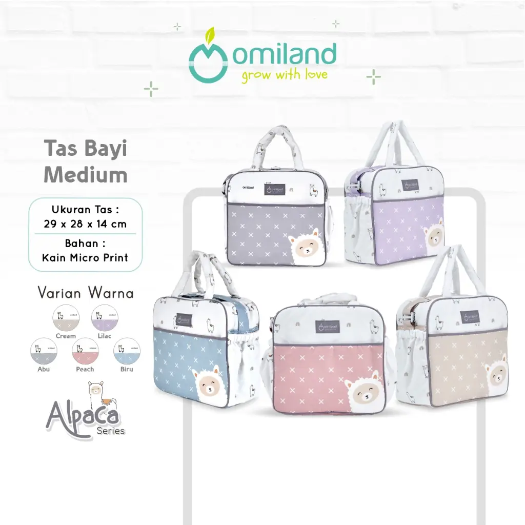 Omiland Tas Bayi Medium Alpaca Series - OB29201 OB29202 OB29203 OB29204 OB29205 Abu Biru