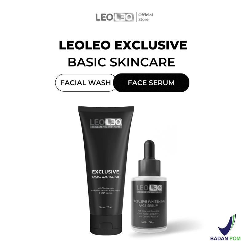 LEOLEO Paket Basic Combo Exclusive Facial Wash Scrub Whith DNA Salmon & Exclusive Whitening Face Serum 1