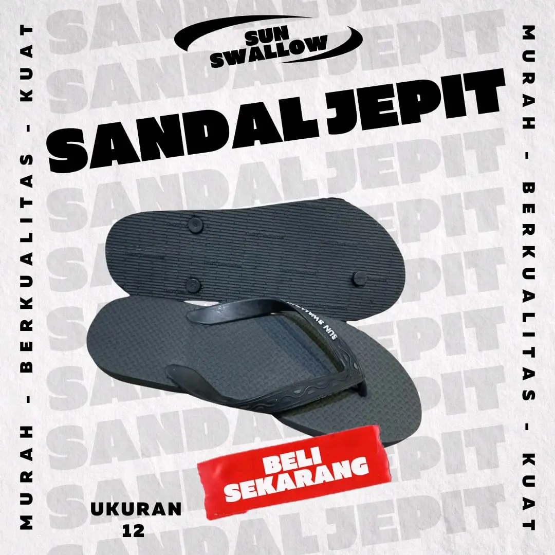 ECERAN SATUAN!!! Sandal Karet Sun Swallow FULL BLACK JUMBO 11-12(42-44) Hitam putih red Jepit Sendal